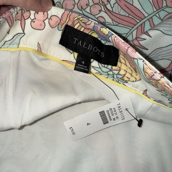 Talbots Women’s Canvas A Line Skirt Tropical Floral Parrot Pastel Pink 4 NWT - Picture 4 of 5